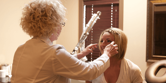 Sheena Daniels consults with Freeman Plastic Surgery injector Nancy Olsen.